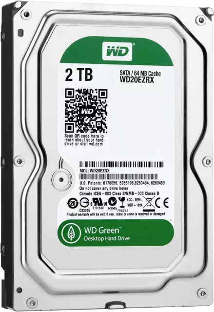 Western Digital 2TB 3.5" SATA 64MB Hard Disk Drive 5400 RPM WD20EZRX-00D8PB0