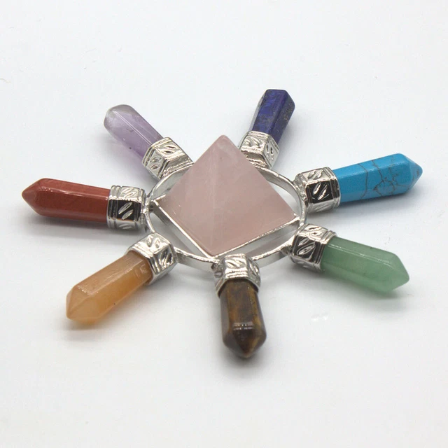 Healing Rose Crystal Point Pyramid Energy Generator 7 Chakra Stones Reiki Stone