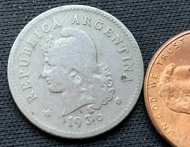 1936 Argentina 10 Centavos Coin Circulated ( 3 million Minted )    #K2209