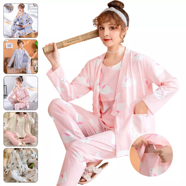 3PCS/Set Pregnant Pajama Set Maternity Breastfeeding Nightwear Pregnancy Clothes 2