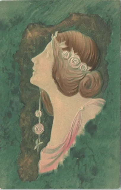 Postcard Art Nouveau PFB Publishing Embossed Beautiful Woman 1909