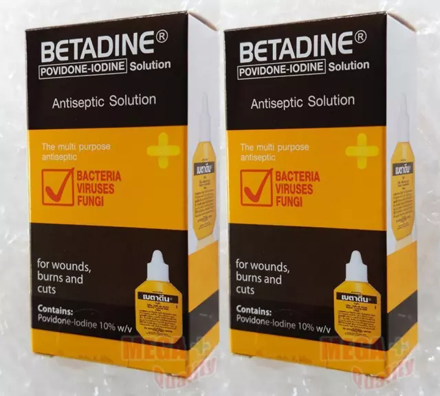 2 x 15 cc. BETADINE POVIDONE IODINE FIRST AID SOLUTION ANTISEPTIC CUTS WOUNDS