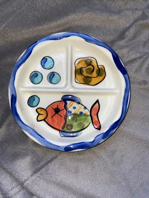Vintage Vicki Carroll Splish Splash Pottery Divided Plate Fish