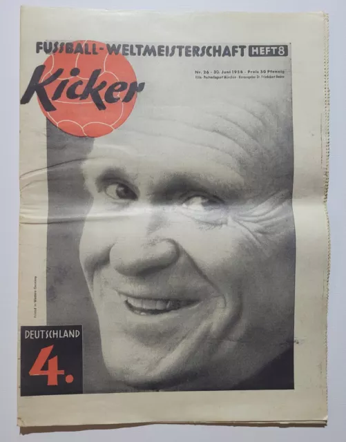 Kicker Nr 26 30.6. WM 1958 Weltmeisterschaft Heft 8 Deutschland Platz Vier