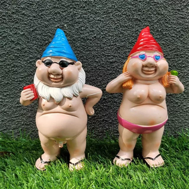 2 PCS Garden Gnome Naked Nude Gnomes Drinking Naughty Garden Ornament Statue