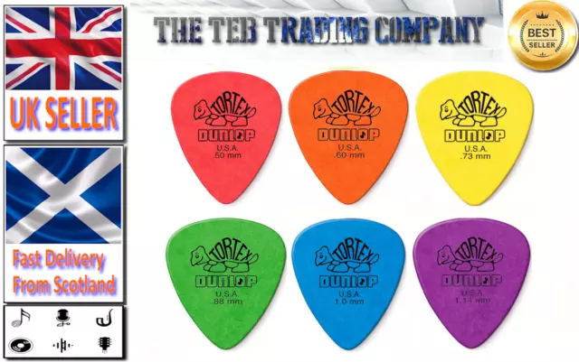 6 x Dunlop Tortex Standard Guitar Pick Plectrum - Choose your size/colour