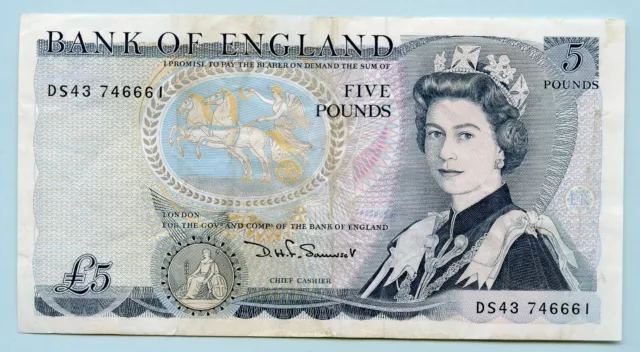 Bank of England 1980 £5 banknote D.H.F. Somerset Prefix DS43