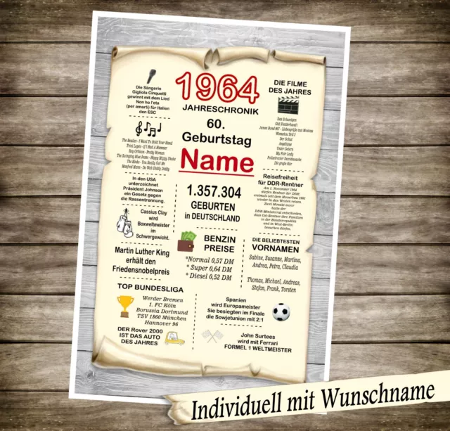 Schild Karte Urkunde Geb. 1964 !! 60. Geburtstag - 60 Jahre - Chroniken Geschenk