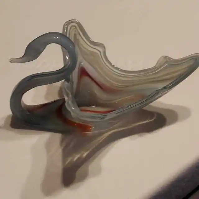 Vintage Hand Blown Glass Swan Decorative Bowl