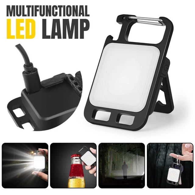Porte-clés lumière d'urgence, 800 lumens, mini lampe torche LED COB porte-clés 4 modes rechargeable par USB avec décapsuleur, aimant de poche étanche