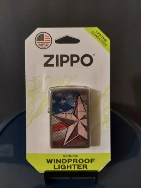 Zippo Windproof Lighter With Retro Star On American Flag