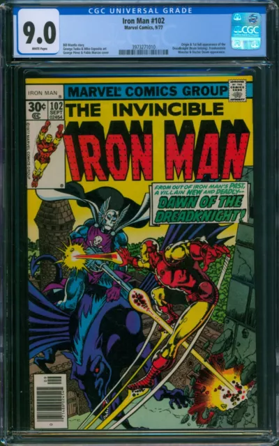 Invincible Iron Man #102 CGC 9.0 VF/NM Wp Origin & 1st Full Dreadknight 1977
