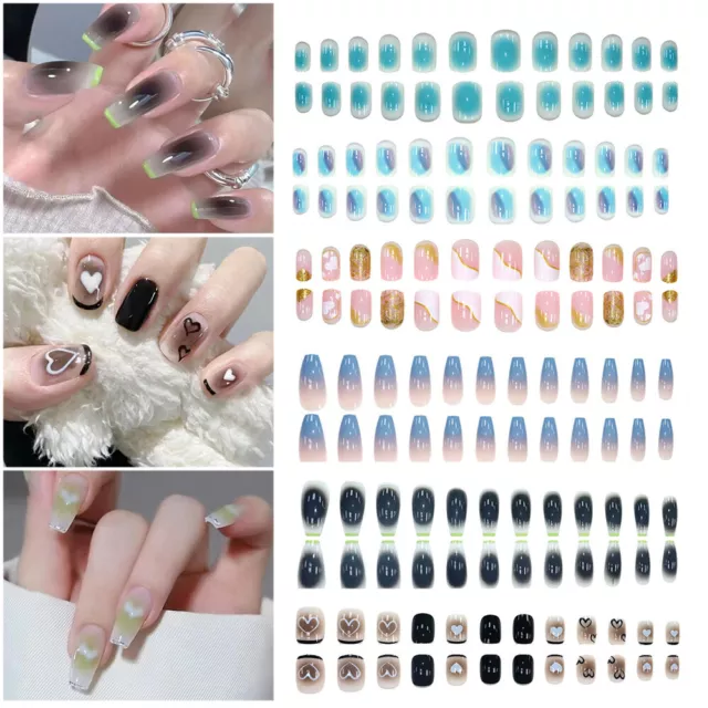 24Pcs Fake Nails with Designs Press on Full Cover Artificial Short False Nails +