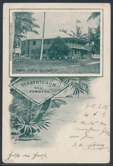 DNG 5 Pfennig Yacht EF AK Hotel ab Herbertshöhe nach Hamburg Attest (S20912a)
