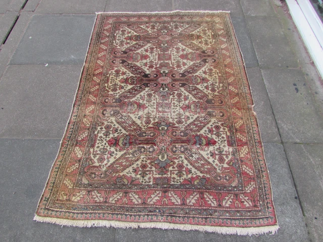 Tapis Oriental Ancien Fait Main Laine – 270x102 Cm, Floral, Années 70-90, Usé Mais Propre