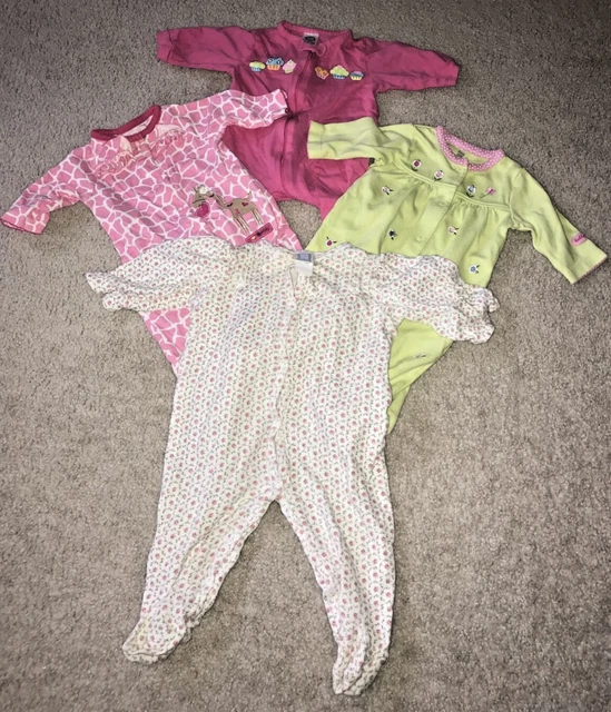 Baby Girl Clothes 3M Lot 4 PJ's Gerber Carter's Little Me Spring Summer Pajamas