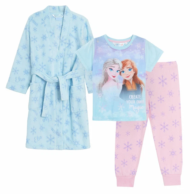 Disney Frozen 2 Dressing Gown + Pyjamas for Girls 3pc Set Kids Bath Robe + Pjs