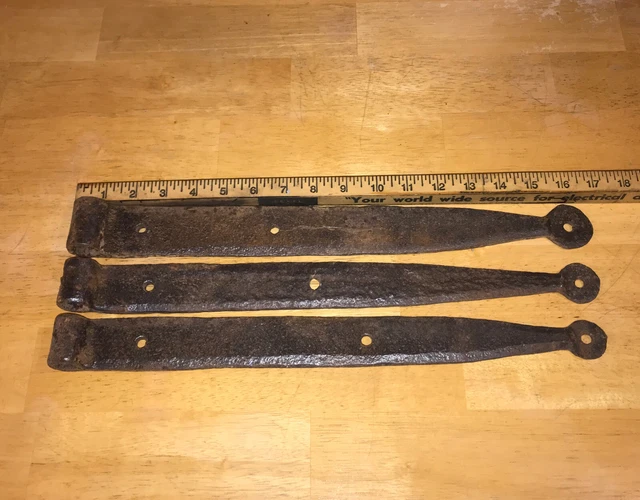 Antique Barn Strap Hinges Hand Hammered Wrought Iron  Approximately 17” Lot Of 3