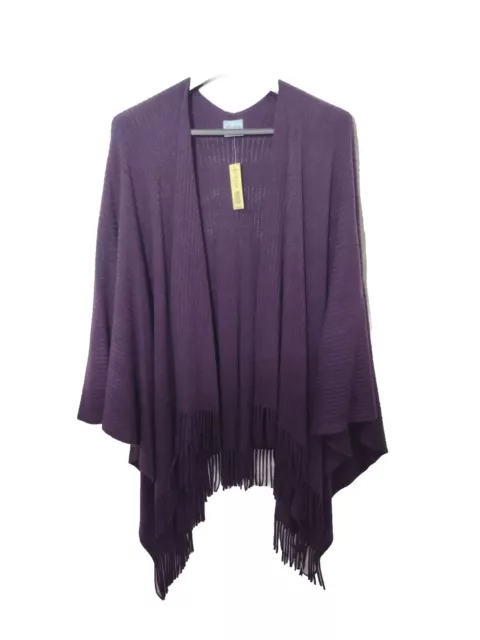 Kate Landry Plum Shawl Poncho Ruana Fringed One Size O/S