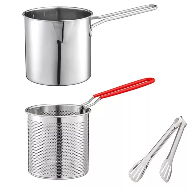 Japanese Tempura Frying Pot with Strainer Basket Tong for French Fries8268