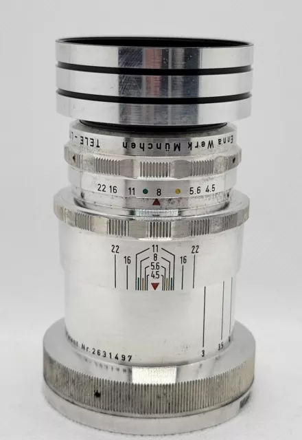 Vintage  ENNA WERK MUNCHEN 100MM F4.5 TELE LITHAGON Telephoto LENS with hood,