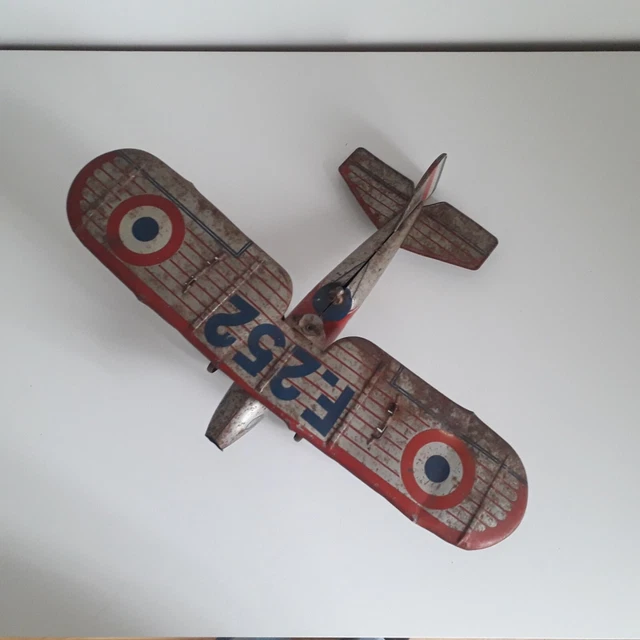 Neuf en boite AVION biplan en tôle envergure 21 cm Déco vintage j