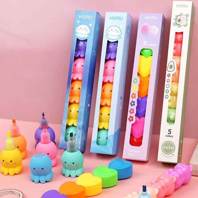 Regalo para estudiantes resaltador lápiz fluorescente línea marcador de color lápiz cuenta de mano lápiz