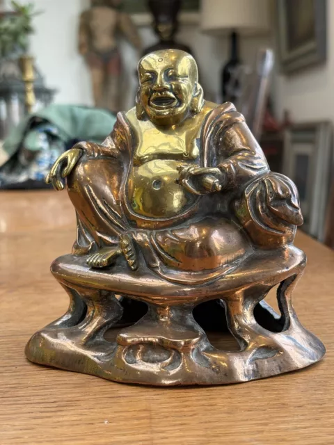 Chinese Late Ming Early Qing Dynasty Parcel Gilt Bronze Budai