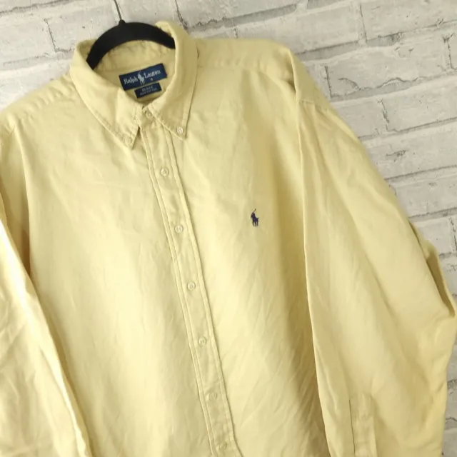 Camicia da uomo spessa Ralph Lauren taglia 3XL XXXL tutto giallo logo manica lunga