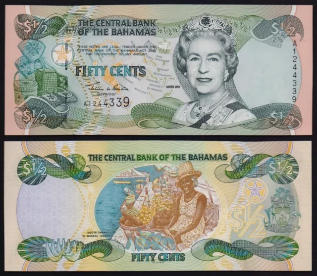 Bahamas – P#68 1/2 Dollar 2001  Uncirculated Banknote.