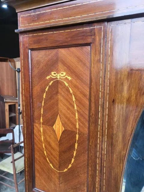 Antique Edwardian inlaid mahogany mirrored door wardrobe drawer hanging rail 2