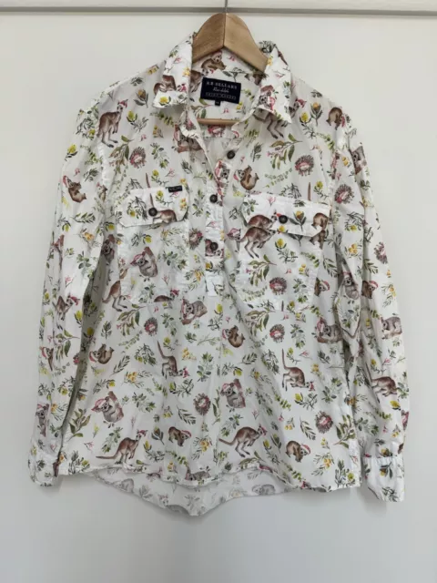 RB Sellars size 14 women's christmas rudolph 1/4 button up cotton work shirt