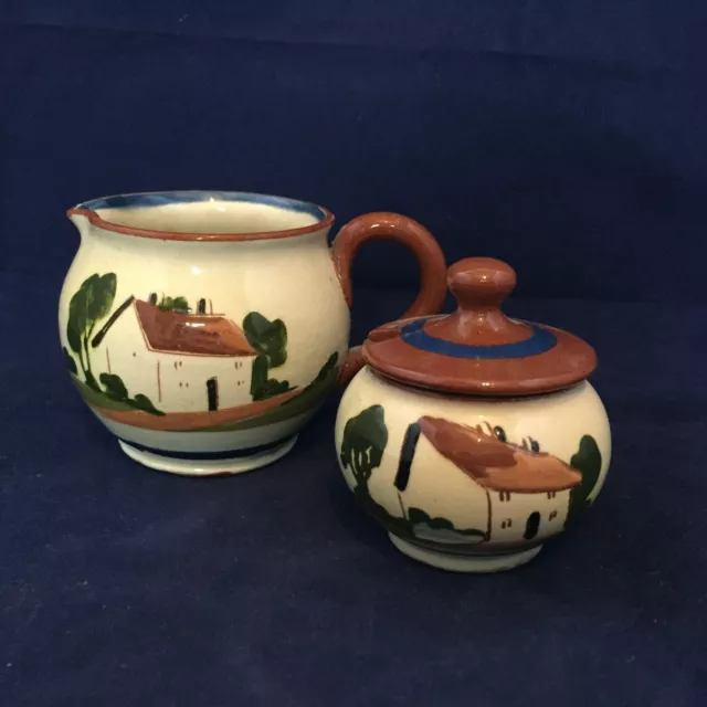 Vintage Devon/Torquay  Mottoware  Mustard Pot and Cream Jug