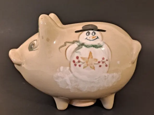 Ceramic Piggy Bank 7.5" x 5.25" With Snowman Painted on the side