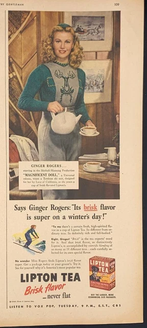 Magazine Ad* - 1947 - Lipton Tea - Ginger Rogers