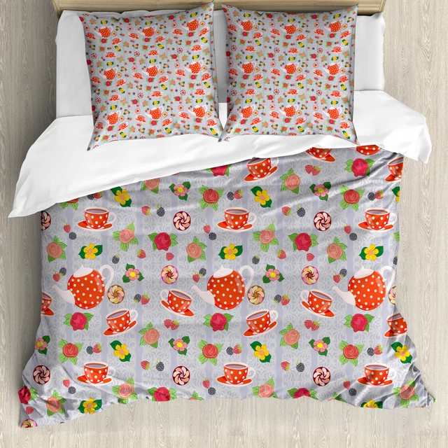 Dessin animé Housse de Couette Cartoon Théières Roses