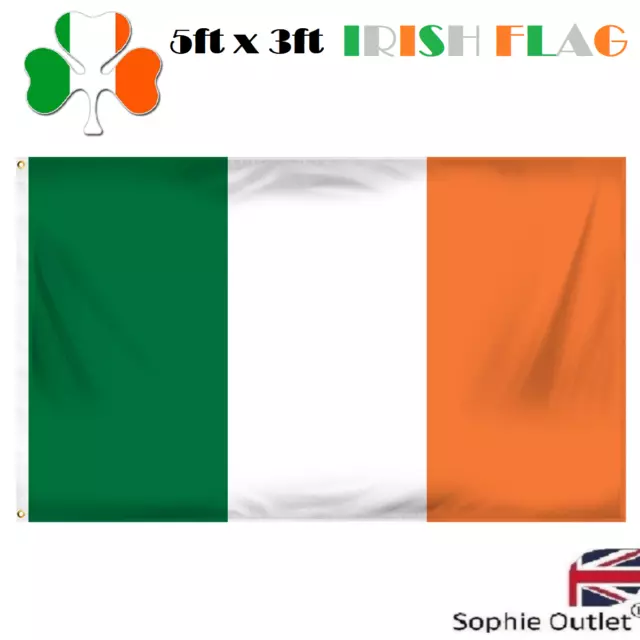 5ft x 3ft Ireland IRISH FLAG TRI COLOUR With Eyelets St Patricks Day HBF77 005