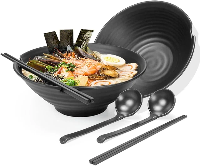 Juego de 2 tazones grandes de fideos ramen - vajilla de plástico de picnic japonés para pasta Udon