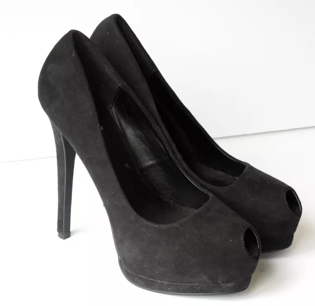 Charlotte Russe Qupid Black Suede Peeptoe Stiletto Heels Platform Shoes Sz 8.5