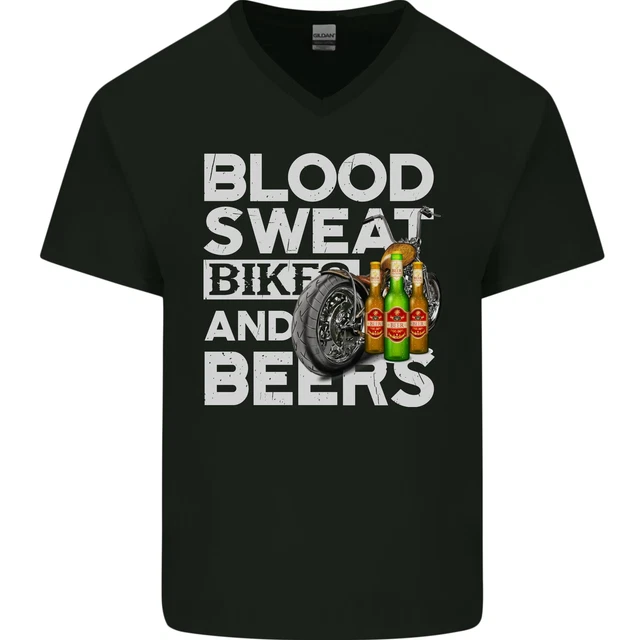 T-shirt da uomo Blood Sweat Bikes & Beer Funny Moto collo a V cotone
