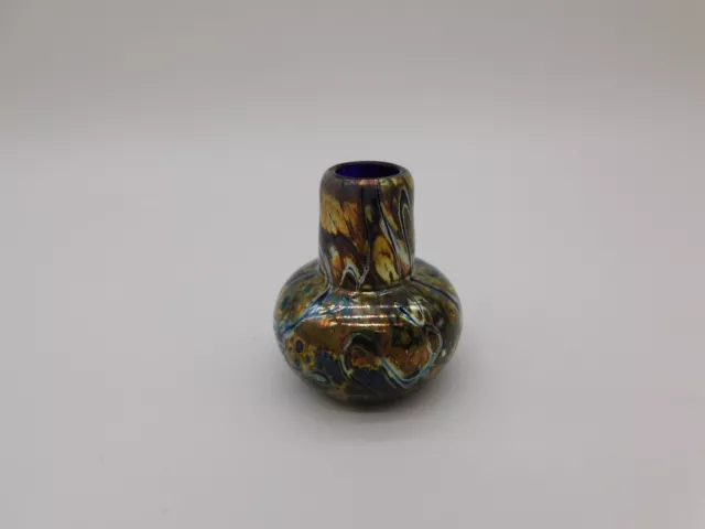 Arthur Allison Iridescent Oil Slick Art Glass Mini Bud Vase Signed