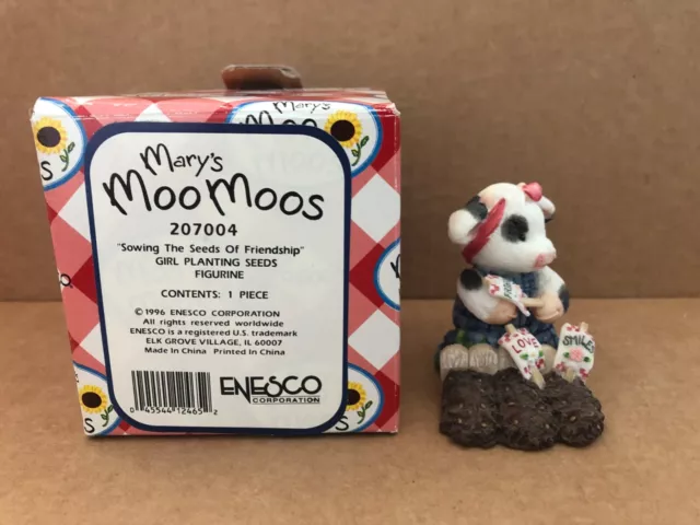 #64 MARY'S MOO MOOS Enesco Figurine #207004 w/ Box GIRL PLANTING SEEDS Sowing