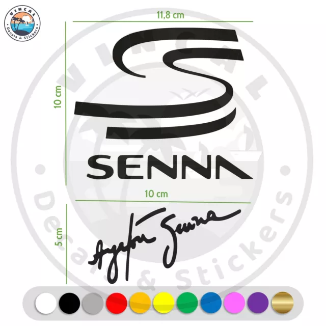 X2 Pegatinas Airton Senna Logo Y Firma Vinilo Adhesivo Decal Vinyl Sticker Coche
