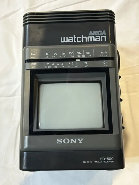 Vintage Sony Mega Watchman FD-500 Works AM/FM B&W TV 1989