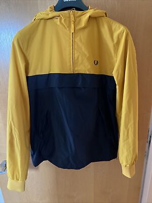 Fred Perry Mens Mod Quarter Zip Hooded Cagoule Yellow Xs Coat Jacket Half