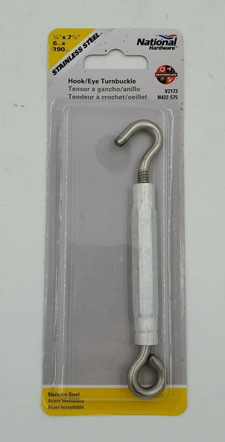 National Hardware 1/4" x 7-1/2" Stainless Steel Hook/Eye Turnbuckle Set of 2