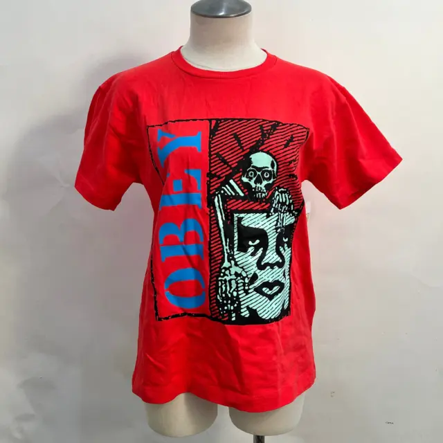 Obey Women's Box T-Shirt Skeleton Tomato Red Size S NWT Shepard Fairey Andre