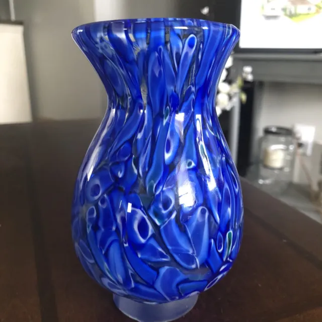 Millifiori Blue White Hand Blown 5.5” Glass Vase
