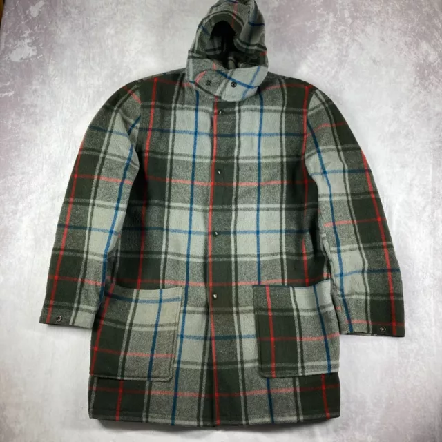 Vintage 50s 60s Woolrich Green Plaid Jacket Mens Large Wool With Hood