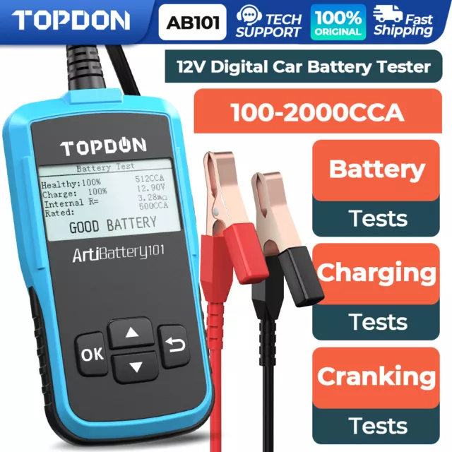 TOPDON Car Battery Tester AB101 Charging Cranking Test Analyzer 100-2000CCA